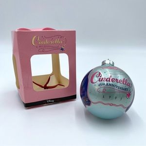 1995 Vintage Disney Cinderella 45th Anniversary Round Glass Christmas Ornament